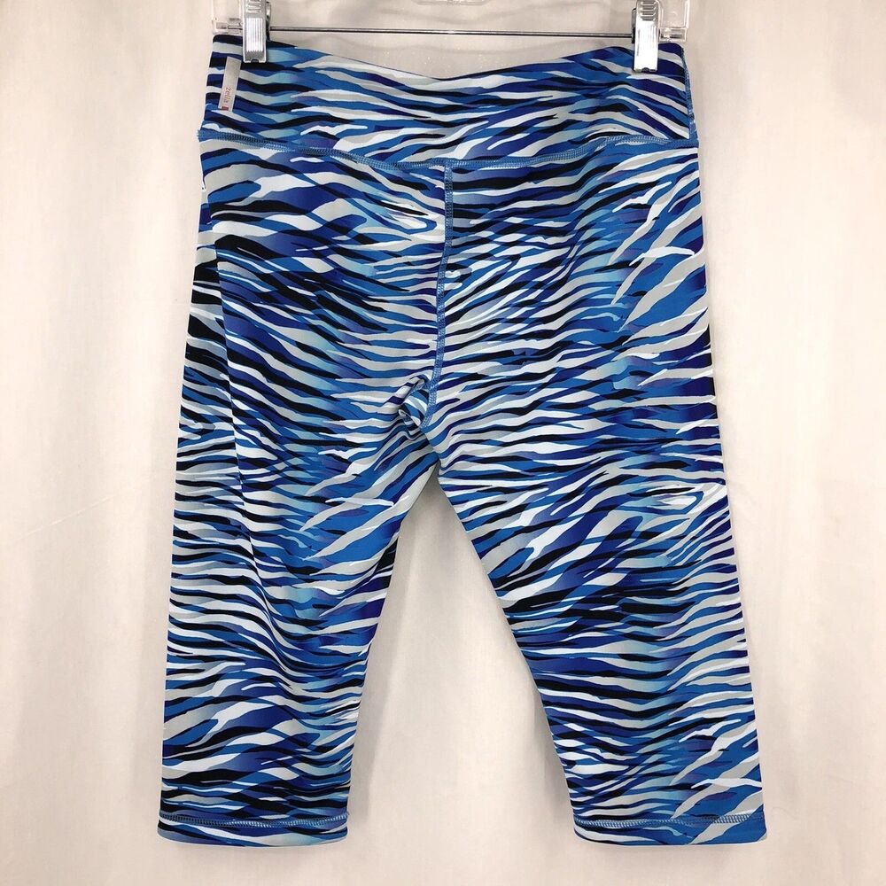 Zella Blue Tiger Zebra Stripe Capri Compression Legging Yoga Pants Pocket Medium - Picture 2 of 4